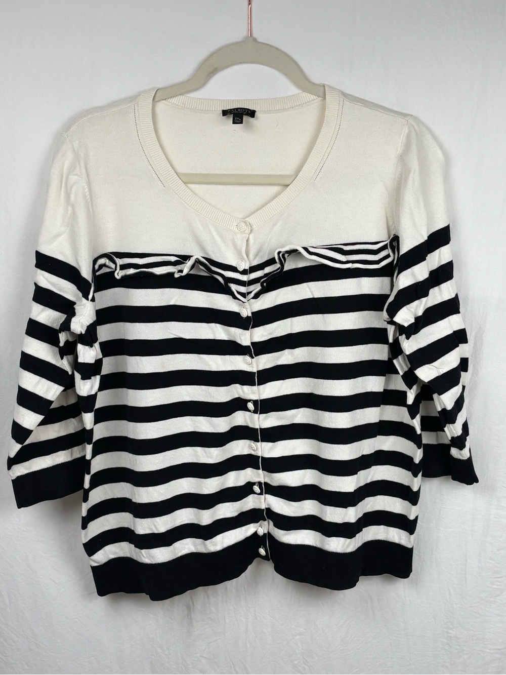 Talbots Petite women 2XL  Black & White Button-Front Women's Sweater